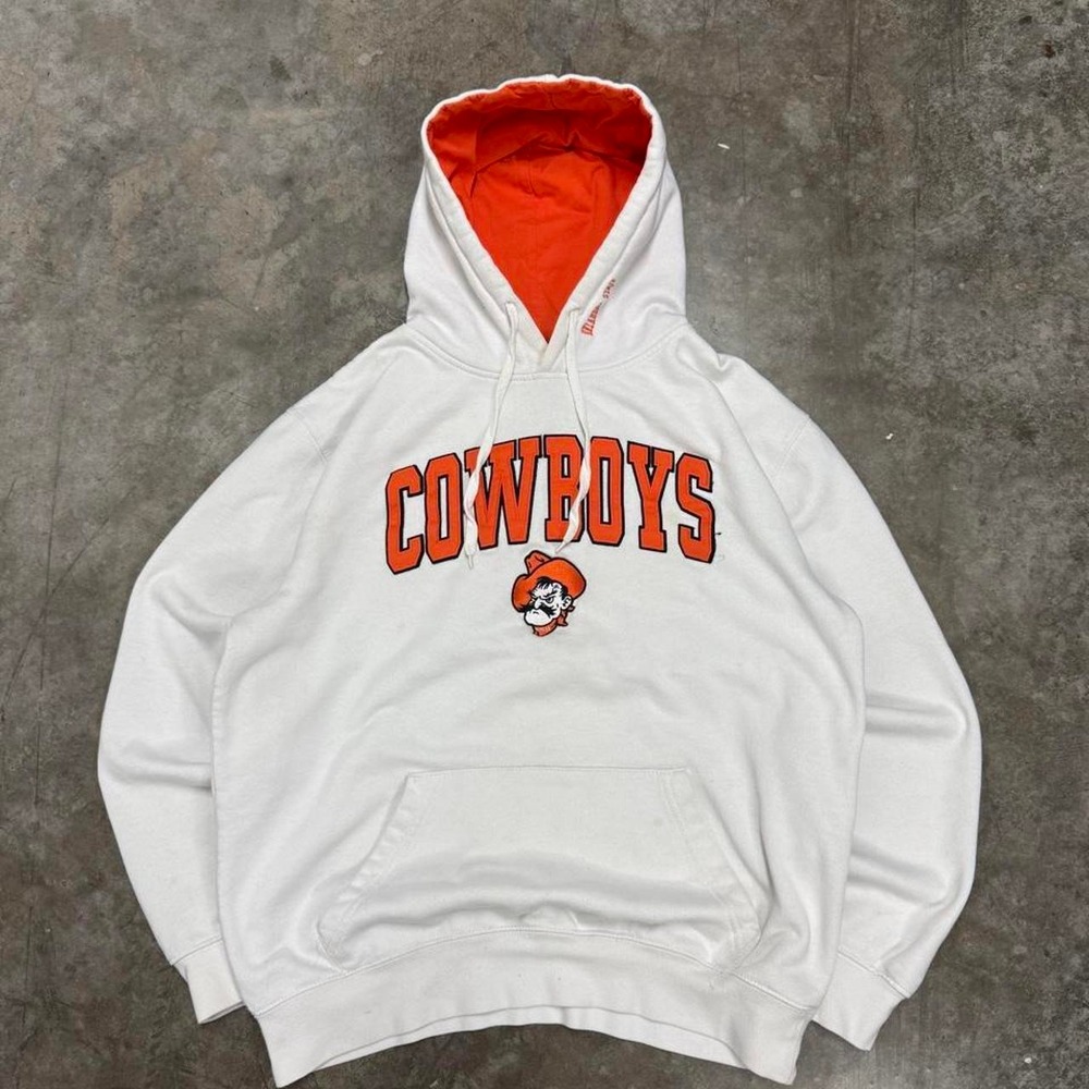 Vintage OSU Cowboys Oklahoma State Hoodie White Orange Y2K Mascot Large